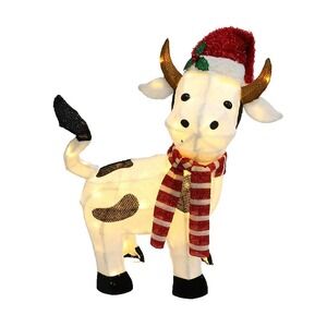 3 Foot LED Cow with Santa Hat Holiday Living Christmas Yard Decoration